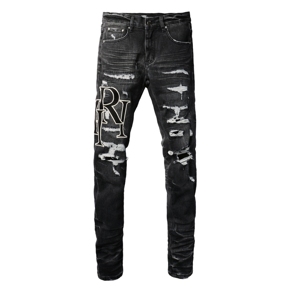 Amr Staggered Logo Black Jeans