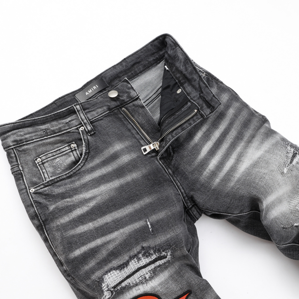 Amr Staggered Grey Logo Jeans