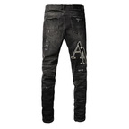 Amr Staggered Logo Black Jeans