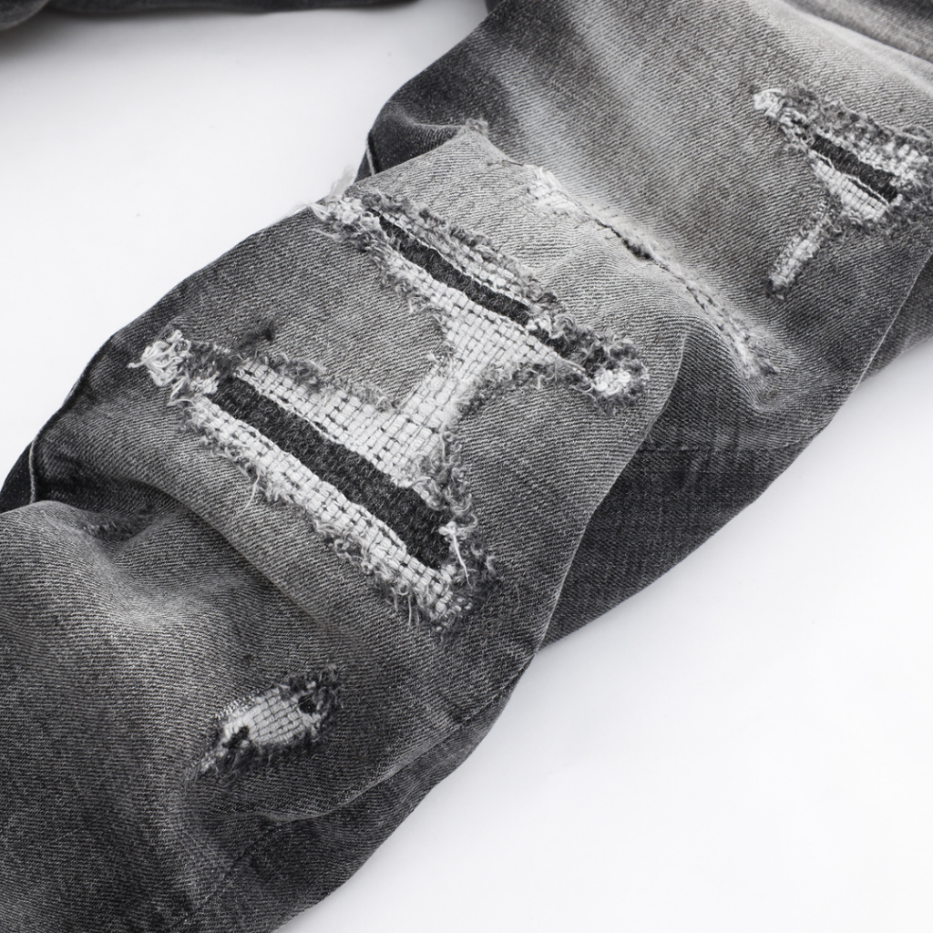 Amr Staggered Grey Logo Jeans