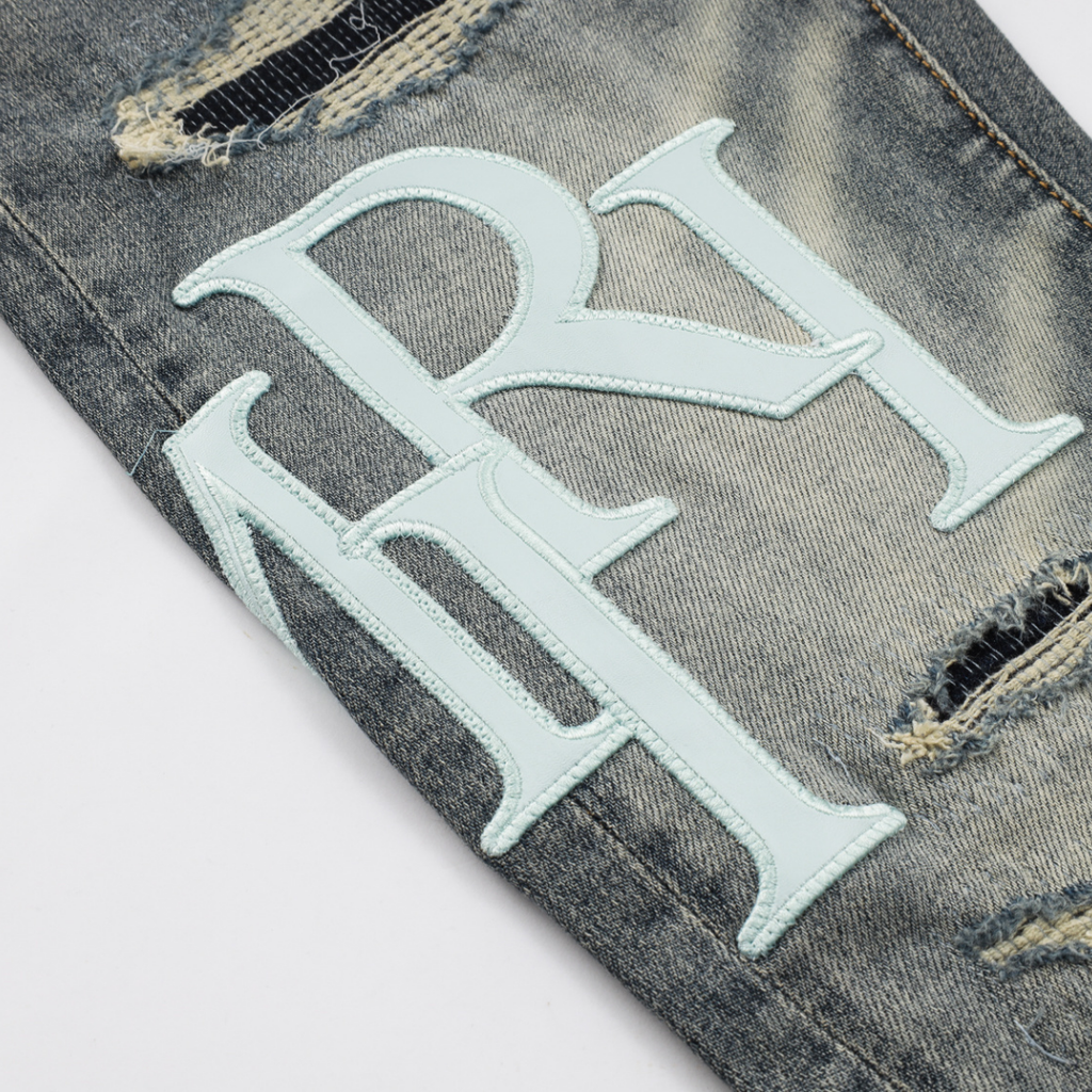 Amr Staggered Grey Blue Jeans