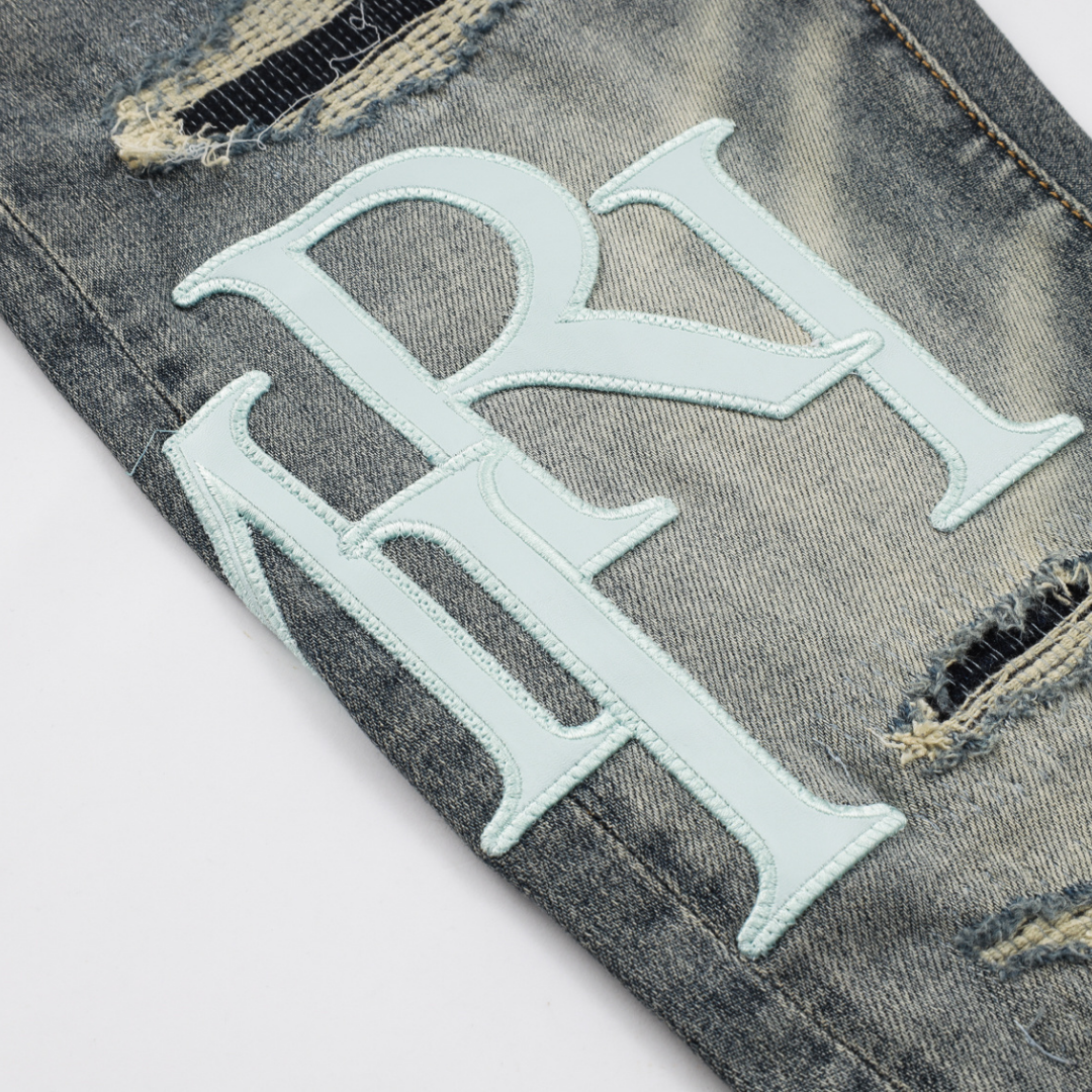 Amr Staggered Grey Blue Jeans